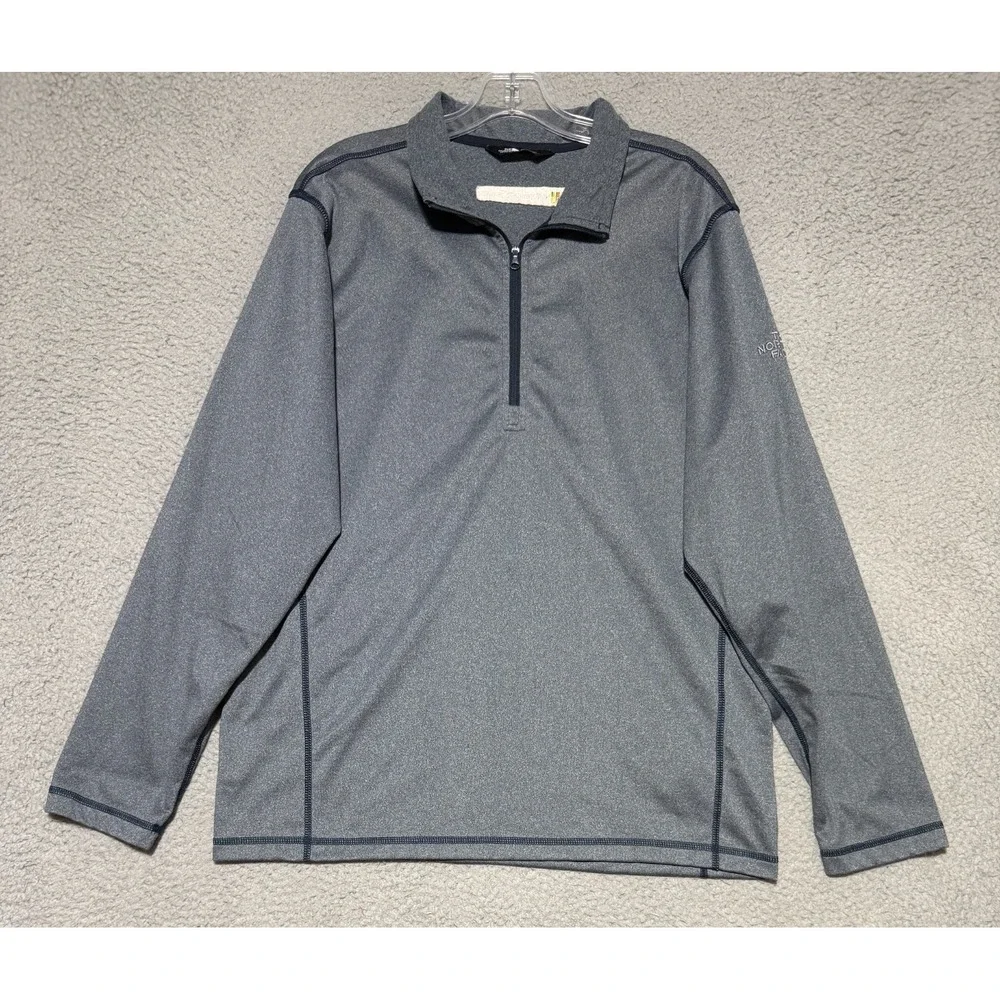North Face 1/4 Zip Performance Gray Long Sleeve Mens Large Microsoft Teams logo